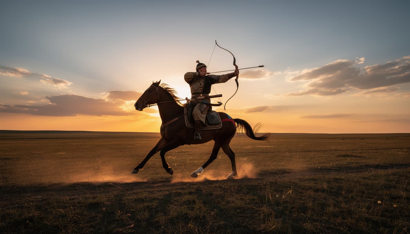 Reiterbogen mongolischer Stil beim Bogenschießen zu Pferd